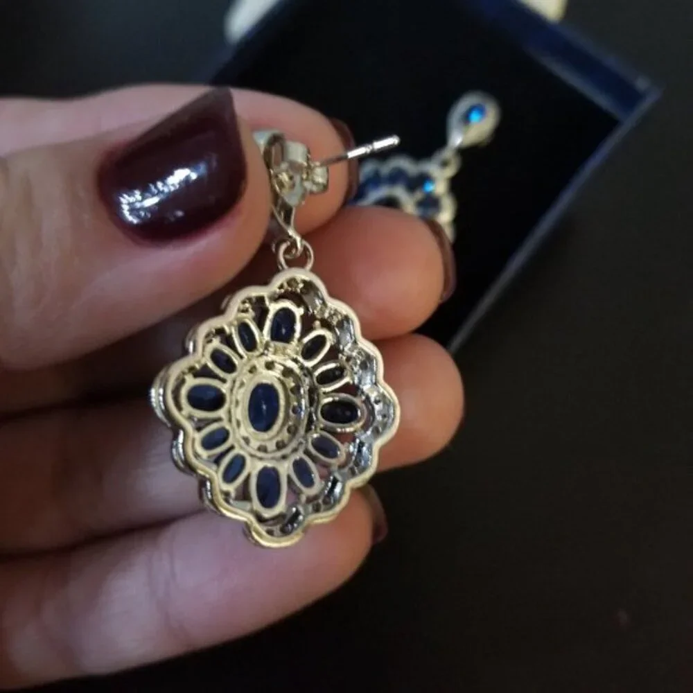 Swarovski Blue Crystal Floral Chandelier Women's Elegant Earrings